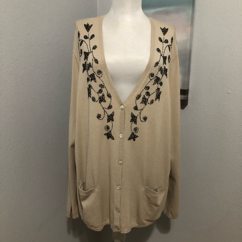 JONES NEW YORK Dark Cream Beaded Sweater Size 2X